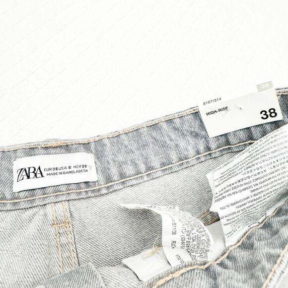 Zara Gray Wash High-Rise Denim Jeans Raw Hem Ripped Cutoff Size 06 NWT - Picture 4 of 6
